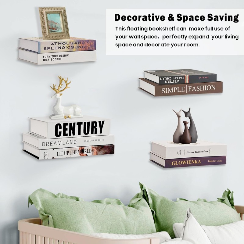 chic2click Invisible Bookshelf Set of 3 White Floating Bookshelves Metal