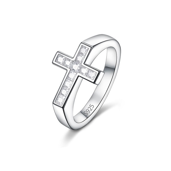 Sterling Silver Cross Ring for Women Anniversary Moissanite Stackable Ring