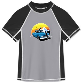 BesserBay Swimwear Boys' Short-Sleeved Swimming Shirt Top UV Protection UPF 50+ 110-160, Wagon Grey