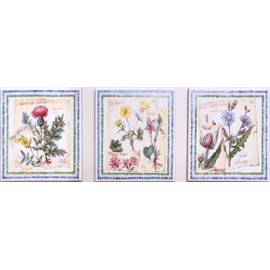 Wildflowers Garden Art Ceramic Tile 6" 15 cm Floral Decorative Wall Kitchen Backsplash Hand Decorated in UK (Set of 3 Images A/B/C)