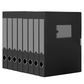 HUA JIE A4 Storage File Boxes Plastic Archives Cases with Lid, File Folder Organizer Document Filing Box for office, Letter Size Paper,31×4×24 cm, Black(Pack of 8)