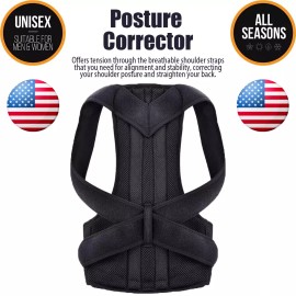 Unbranded Posture Corrector Adjustable Clavicle Back Support Neck Brace Lumbar Men Women - 2XL (Fits Waist:34.25- 43.90 in)