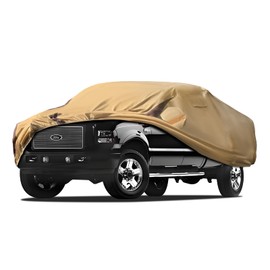 FSGRICH Car Cover Waterproof All Weather Compatible with F250/f350 1999-2024, Outdoor Heavy Duty Anti-UV Car Covers Rain Sun Snow Protection with Zipper and Windproof Buckle(Camel with Brown)
