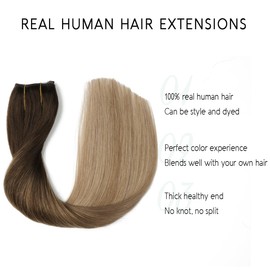 VINBAO Wire Hair Extensions Real Human Hair Balayage Dark Brown to Dirty Blonde 16in Real Wire Hair Extensions with Invisible Layered Wire Hair Extension 70g (#2618 16in)