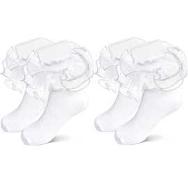 4 Pairs Girls Ballet Ruffle Socks – Double-Layer Lace Frilly Ankle Socks for Dance, Pageants & Dress-Up (1-10 Years)​