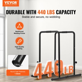 VEVOR Dip Bars, 440 lbs Capacity, Heave Duty Dip Stand Station with Adjustable Height, Fitness Workout Dip Bar Station Stabilizer Parallette Push Up Stand, Parallel Bars for Strength Training Home Gym