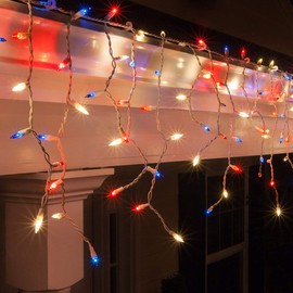 8.5 ft 150 Outdoor Patriotic Lights - Red, White and Blue Icicle Lights/Patriotic Decorations, July 4 Decorations, Fourth of July Decorations
