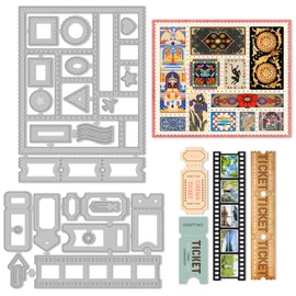 INFUNLY 23pcs Stamps Cutting Dies for Card Making Tickets Frame Metal Punching Lace Postcards Cutting Dies Banner Labels Embossing Stencil for DIY Scrapbooking Craft Decor