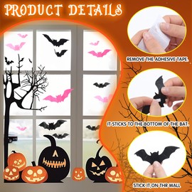 12 Set Halloween Pink Creepy Gauze Decor, Spider Web 3D Bats