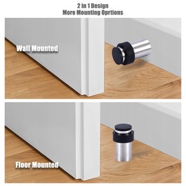 4 x Door Stops for Screwing – Mounting on Floor or Wall – Stainless Steel Rubber Wall Door Stopper with Mounting Material