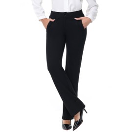 Womens Business Casual Dress Pants 29"/31"/33" Wide Straight Leg Trousers with Pockets Black 33" 2