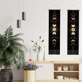 PLIGREAT 2 Pack Moon Phases Tapestry Vertical Wall Hanging with Tassels Aesthetic Wall Tapestry for Bedroom Bathroom Living Room Dorm Room Long Narrow Wall Hanging Home Art Decor Housewarming Gift