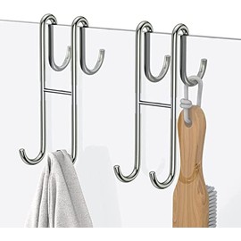 2 Pack Stainless Steel Shower Door Towel Hooks for Bathrooms, Over The Frameless Glass Shower Door Hook Bath Hook for Towels & Razor Holder Shower (Silver)