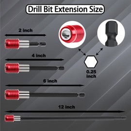 4 Pcs Drill Bit Extension, 2/4/6/12" Impact Driver Drill Extension Bit Holder with 1/4" Hex Magnetic, CR-V Steel Screwdriver Extension for Nuts, Screws and Drill Sockets