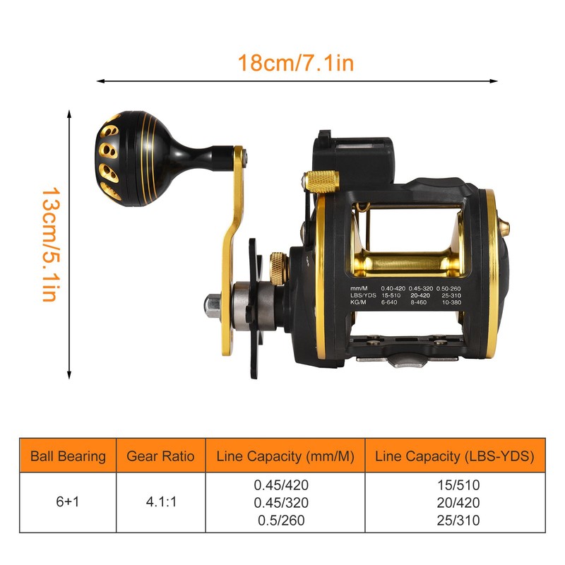 Fishing Reel Line Counter Reel 6+1 Ball Bearings Left/Right Ice