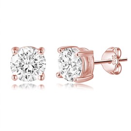 Reffeer Solid 925 Sterling Silver Cubic Zirconia Earrings Studs for Women Teens CZ Post Stud Earrings Hypoallergenic (C-Rose Gold)