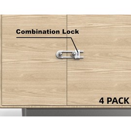4 PACK Child Proof Sliding Cabinet Door Code Locks Baby Safety Cupboard Locks Adjustable U Shaped Cabinet Latches for Knob Handle Drawers Closet (4 PCS, White)