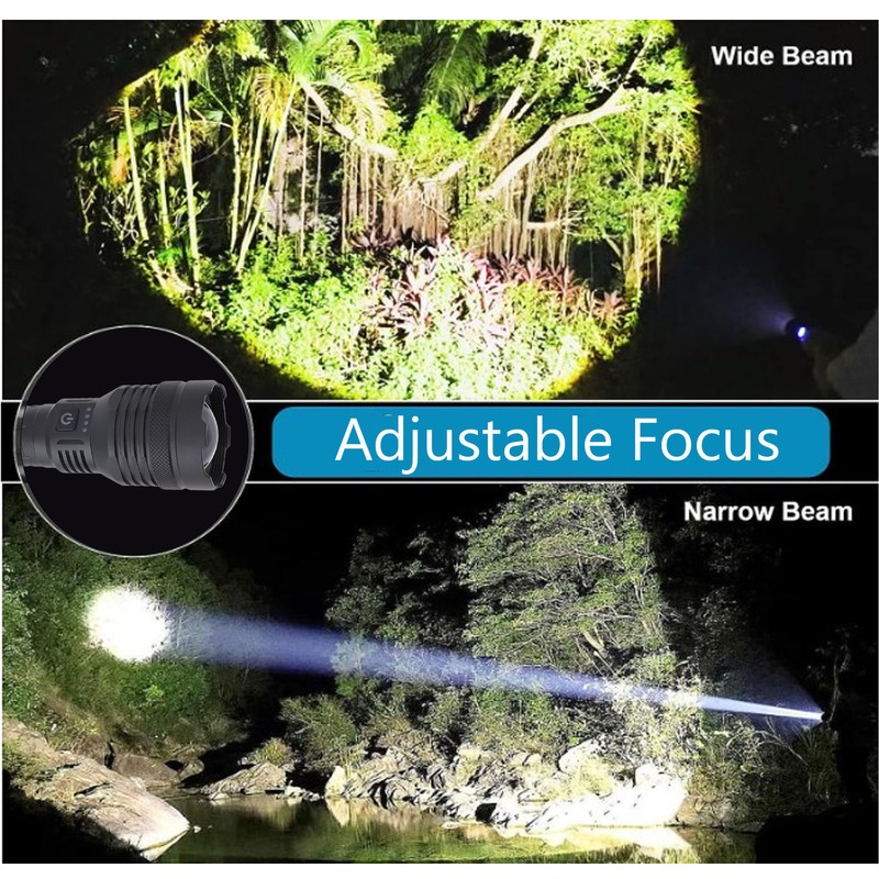 Super Bright Flashlight 30000lm Zoomable 2000m Range Support Power Output