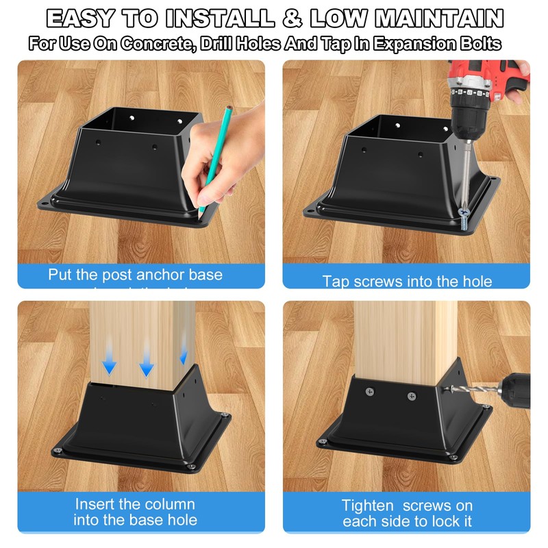 4x4 Post Base 2Pcs-Inner Size 3.6x3.6-Heavy Duty Metal Post Brackets-Deck