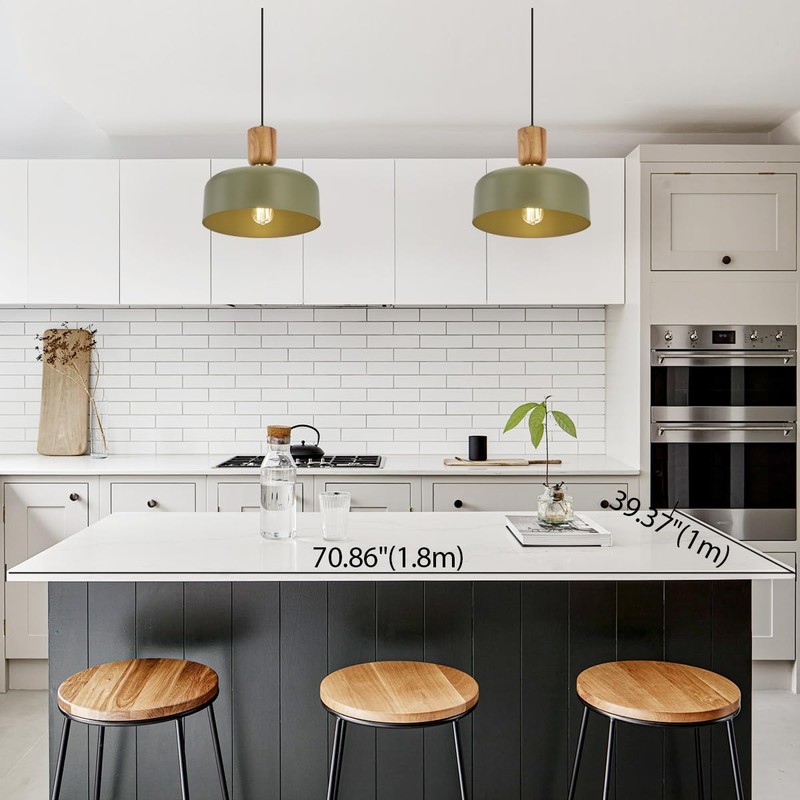 Contemporary Pendant Lighting,12 inch Pendant Lamp,Wood and Brass Accent,Adjustable Metal