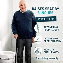 Lunderg Padded Toilet Seat Riser for Seniors - Adds 3 inches. Universal Fit - FIRM Raised Toilet Seat Cushion with High-Density Foam for Enhanced Comfort & Elevation. Post-Surgery Must have (White)