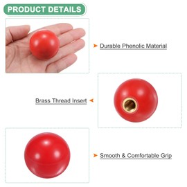 M METERXITY 10-Pack Threaded Ball Knobs, M10 Female Thread 35mm Dia. Thermoset Ball Knob for Lathe/Machine/Lawn Mowers, Round Phenolic Brass Insert Lever Handle [Red]