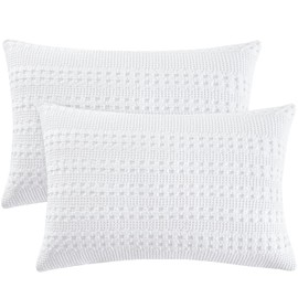 PHF 100% Cotton Waffle Pillow Shams Standard Size, 2 Pack 20" x 36" Soft Skin-Friendly Pillowcases, No Filling, Aesthetic Woven and Breathable Waffle Weave Pillow Case Covers for Bed, White