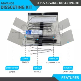 DawnProMed 13 Pcs Minor Surgery Biology Medical Student Dissecting Tool Kit Set German Gr