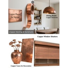 Pure Copper Sheet roll, 28 Gauge 6 "Width x 10FT,Copper Flashing for Home Roofing, Decorating and DIY(Multiple Sizes)