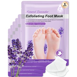 Foot Mask with Shea Butter & Lavender-6Pairs Hydrating Foot Peeling Mask for Dry Cracked Feet,Exfoliating Foot Mask Peel,Moisturize Repair Foot Spa Travel for Women Men,Thanksgiving Feet Care Gift Kit