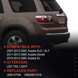 Lathsy LED Tail Light Assembly Outer Compatible With 2007-2012 GMC Acadia Left Driver Side Taillight Rear Lamp Replace 20912756 GM2801216