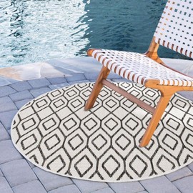 Jill Zarin Outdoor Collection Area Rug - Turks and Caicos (6' 7" Round Ivory/Black)