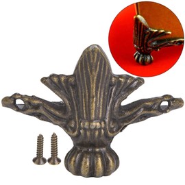 Cyrank Pack of 10 Antique Brass Box Legs, Antique Brass Box Legs, Retro Box Furniture Feet, Corner Protectors with Screws, Antique Box Legs, Zinc Alloy Furniture Legs for Desk, Jewellery Box