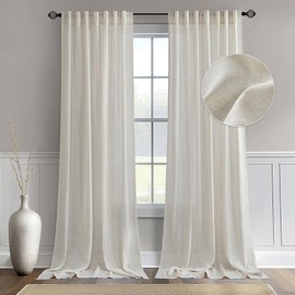 MIULEE Linen Curtains 108 inches Long for Living Room 2 Panels, Natural Ivory Rod Pocket Back Tab Light Filtering Semi Sheer Soft Linen Window Drapes Floor to Ceiling Curtains for Bedroom 9FT