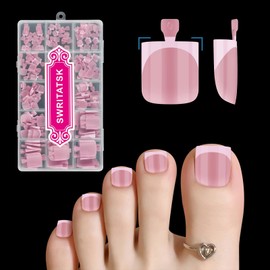 SWRITATSK French Tip Press On Nails Square Toe Nail Tips,180Pcs Toe Nail Press Ons Toenails Short, French Tips Toenail Press On Toenails For Women,15 Sizes Pink Full Cover Acrylic Soft Gel Toe Nails