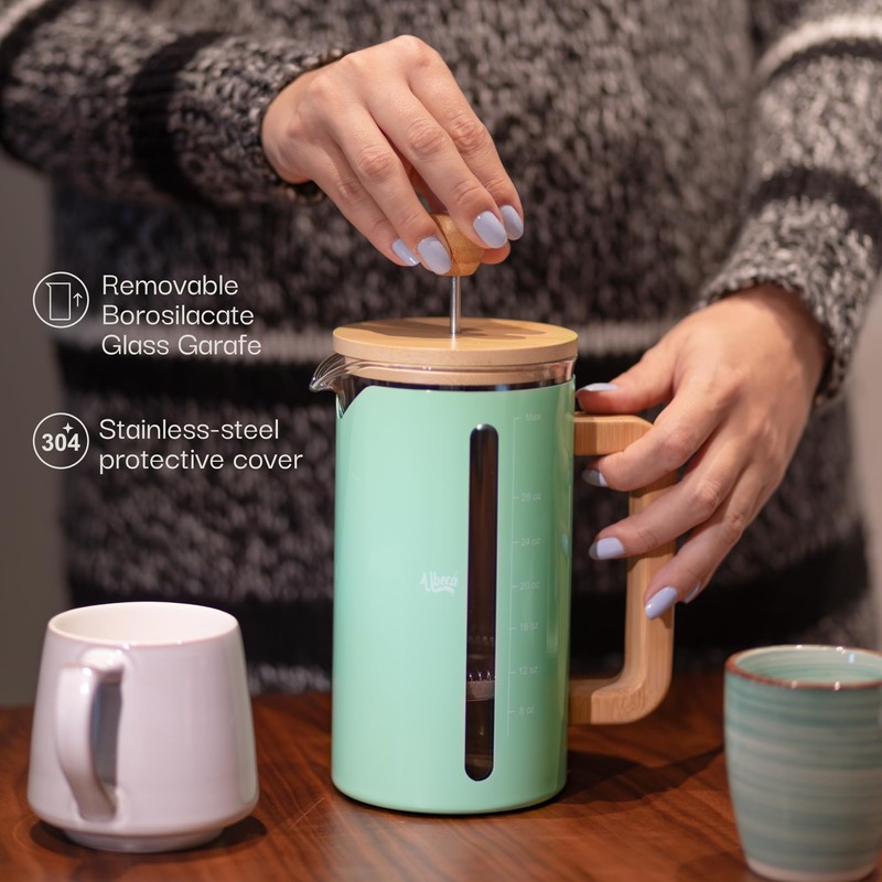 Ubeca French Press 34 oz Coffee Maker, Mint Green Thick