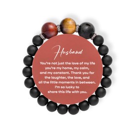 Amberta Black Obsidian Tiger Eye Bracelet for Men | Beads Stone Gift for Him Dad Son Husband Boyfriend Grandfather Brother for Father's Day Birthday Christmas: Husband Bracelet from Wife