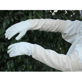 Beekeeping Bee Gloves- Soft White Goat Leather With Cotton Gauntlets Goatskin Professional Elastic Cuff Sting Thorn Proof Resistant Protection Gardening Work Ventilated Canvas Sleeves (L)