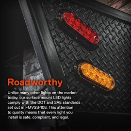 TRUE MODS 2 Red + 2 Amber 6" Oval LED Trailer Tail Light Kit [Surface-Mount] [DOT FMVSS 108 & SAE] [IP67 Waterproof] [Stop Brake Turn Tail Park] Marine Trailer Brake Lights for Boat Trailer RV Truck