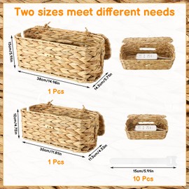 2 Pack Wicker Cable Management Box with Lid, Rattan Cord Organizer Cable Hider Storage Box with 2 Open Slots for Home Office Desk Cord Hider Computer TV Wires USB Hub