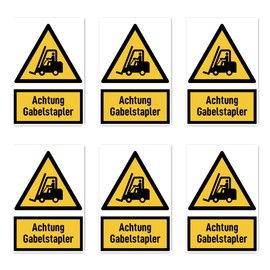 Sticker 75 x 50 mm, Pack of 6 – Warning Forklift – Warning Sign with Text (German) (Yellow/Black) – Vertical – W014 – DIN EN ISO 7010 / ASR A1.3