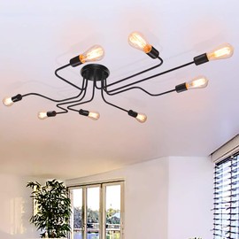 Industrial Ceiling Light Flush Mount Farmhouse Light Fixture Black Metal 8-Light Ceiling Lamp with E26 Socket for Kitchen Living Room Bedroom Dinning Room,UL Listed.