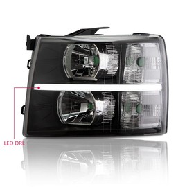 G-PLUS LED DRL Headlights, Compatible with 2007-2014 Chevy Silverado 2500 3500 & HD/2007-2013 Silverado 1500, Driver Side & Passenger Side, Clear lens Black Housing Clear Reflector