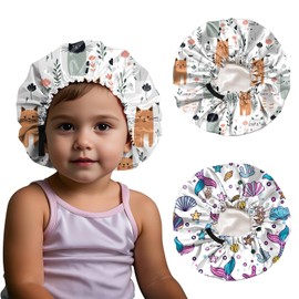 BHAHB 2 PCS Kids Bonnets for Girls Boys Satin Silk Bonnets Double Layer Elastic Adjustable Hair Caps for Sleeping Reusable Cute Aesthetic-Cat