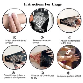 ElevaPulse Henna Tattoo Stencils Set with 24 Sheets for Hand & Body - Indian Arabic Designs, Reusable Templates for Women and Girls