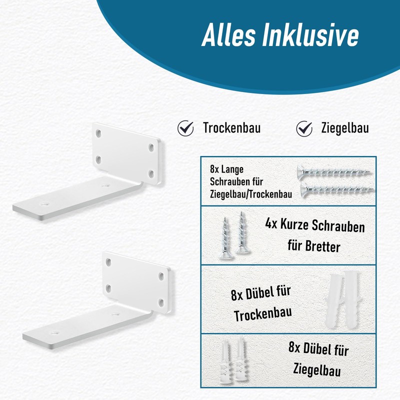 Pack of 2 Shelf Brackets, Shelf Brackets, 20 cm, Heavy