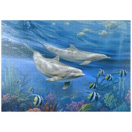 MyPuzzle Swimming with Dolphins - Premium 1000 Piece Puzzle - MyPuzzle Special Collection by Puzzle Galaxy