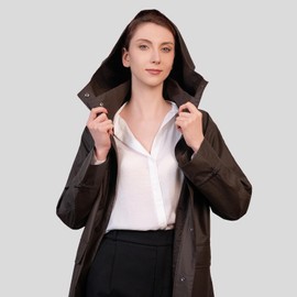 Women's Waterproof Raincoat Jacket with Hood - Lightweight, Stylish Windbreaker with Snap Buttons & Metal Detail - Waterproof Rain Gear for Women, Light Rain Poncho for Outdoor, Daily Wear(Brown)-S