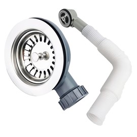 Qrity Sink Waste Kit 110mm, Stainless Steel Kitchen Sink Overflow Kit Sink Basket Strainer Waste with Overflow 1½"