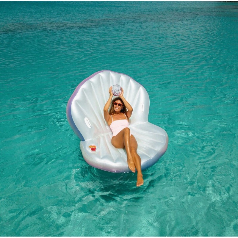Poolcandy Inflatable Pool Float Giant Oyster Shell Lounge &Glitter Beach